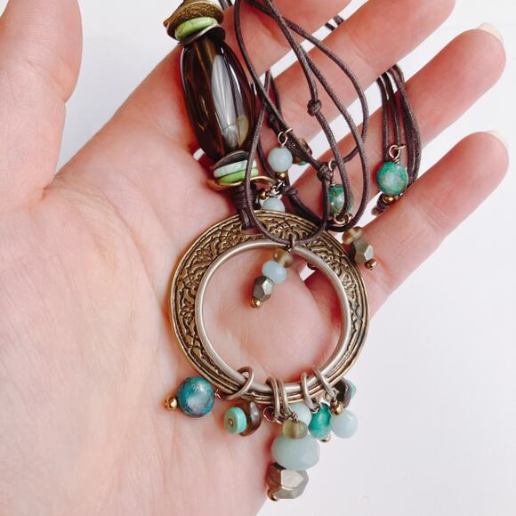 Signed Silpada Necklace N1892 Sterling Gemstone Boho Circle Pendant - Picture 6 of 11